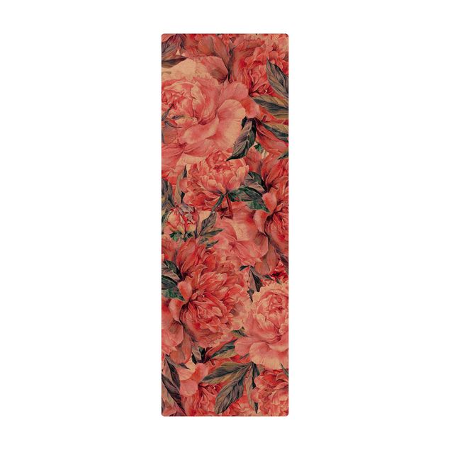 Tappetino di sughero - Trama di peonie rosse delicate in acquerello - Formato verticale 1:2