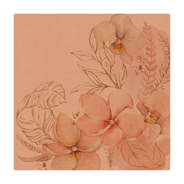 Tappetino di sughero - Bouquet di delicati frangipani con orchidee - Quadrato 1:1