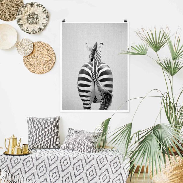 Poster cameretta bambini animali Zebra da dietro bianco e nero