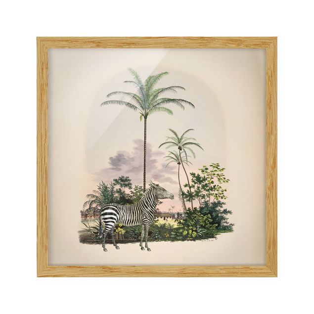 Poster con cornice - Illustrazione di zebra davanti a palme
