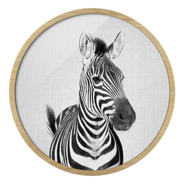 Quadro rotondo incorniciato - Zebra Zilla in bianco e nero