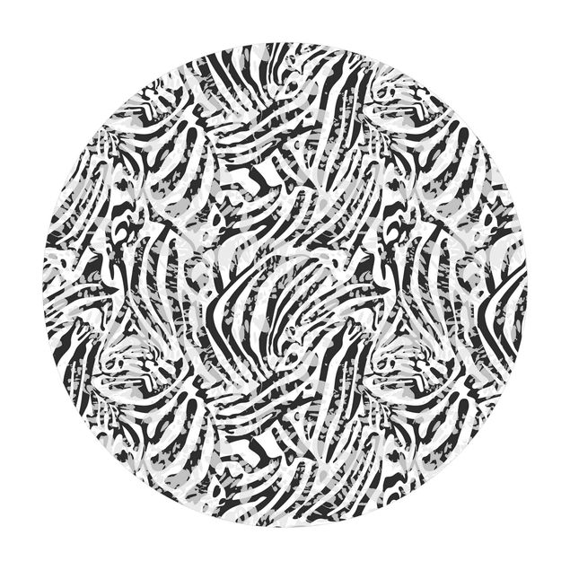 Tappeto in vinile rotondo - Motivo zebrato in tonalità di grigio